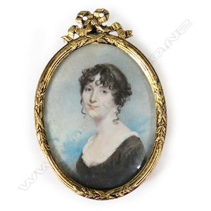 A George III hand painted portrait miniature, the woman wearing…