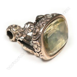 A Georgian gold plated fob citrine seal, ornate floral&hellip;