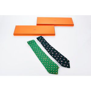 Hermes, two silk ties, printed designs of turtles and horses,&hellip;