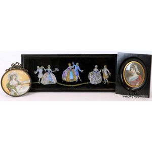 Two miniatures and a butterfly wing picture, 19th/20th century…