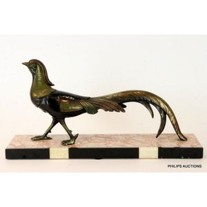 An Art Deco spelter pheasant, circa 1930 with fine stylised…