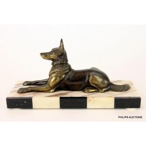 An Art Deco spelter model of an Alsatian, circa 1930, the…