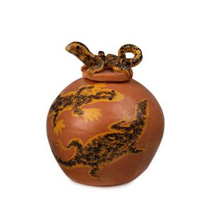 Hermannsburg pottery jar, hand-painted with lizard decoration…