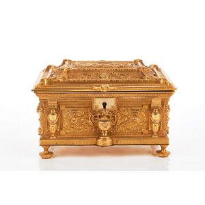 French gilt bronze jewellery casket, late 19th century, of…
