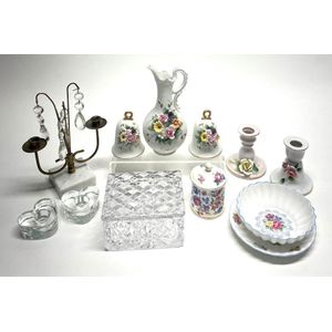 A collection of floral dressing table Ware including cut…