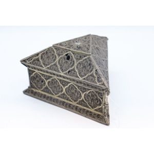 Islamic filigree silver casket, triangular form set with a…