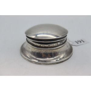 Sterling silver trinket box, circular shape with blue silk…