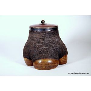 A rhinoceros hoof humidor or box, circa 1930, the rhinoceros…