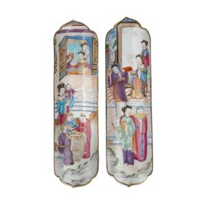 A pair of antique Chinese famille rose porcelain scroll rests,…