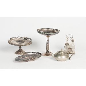 A silver plate Robur teapot, cruet set, 2 comports and a…