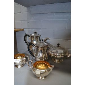 Silver plate teapot, coffee pot, water pot, sugar and creamer