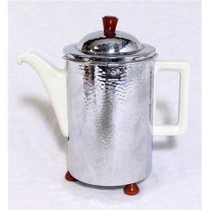 A German Art Deco Bauhaus ceramic coffee pot in WMF silver…