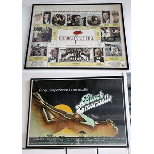 Two vintage movie posters, Chariots of fire and black Emmanuelle