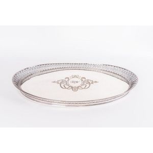 A Victorian silver plate oval gallery tray by Elkington & Co,…