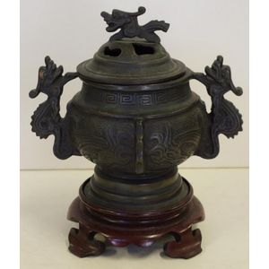 Chinese Bronze Censer on Timber Stand - Bronze - Oriental