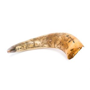 A pair of engraved horns with Australian scenes, 19th century,…