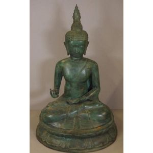 Large green bronze Thai Shakyamuni seated Buddha, (medicine…