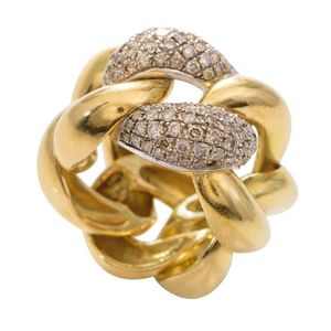 18ct Gold Diamond Curb Link Dress Ring, Size K - Rings - Jewellery