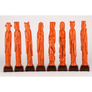 A set of coral carvings of the 'Eight Immortals', each slender&hellip;