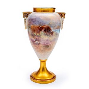 A Royal Worcester porcelain inverted ovoid shaped vase, painted…