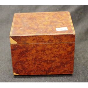 Early wood veneer music box, some losses to veneer, with music…