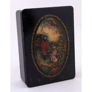 An antique Russian jewellery box, papier mache with…