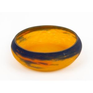 Muller Fres French art glass bowl in blue and orange, acid&hellip;