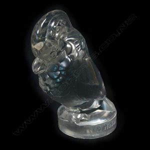 A clear glass car radiator cap mascot 'Cockatoo' by Maurice.…
