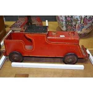 Vintage Triang red painted wooden train, approx 50 cm long