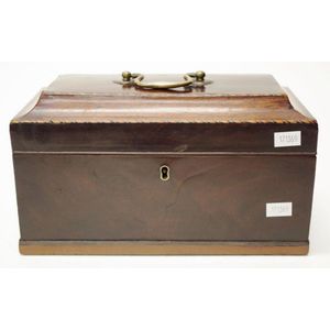 George III chequer strung mahogany tea caddy with 3 division…
