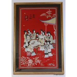 A gilt framed embroidery of the 'Twelve beauties of Jingling',&hellip;