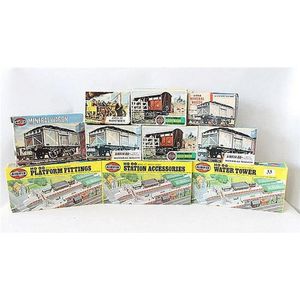 Ten various Airfix model assembly kits, including water tower,…