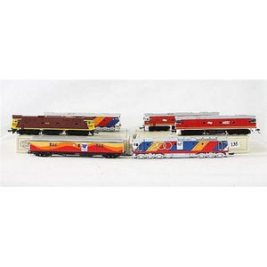 Four Austrains model Trains, boxed, and two Powerline models,…
