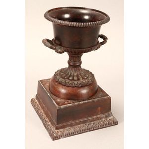 Twin handled bronze urn, decorated with gadrooned rim, mounted…