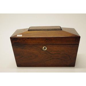 Victorian rosewood sarcophagus tea caddy twin lidded…