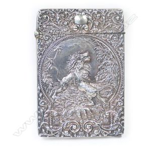 An Edwardian silver fancy lion fight card case, the front…