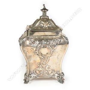 A Victorian silver tea caddy, bombe shape, the exterior…