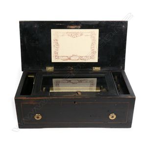 A 19th century Swiss music box, inlaid rosewood case,…