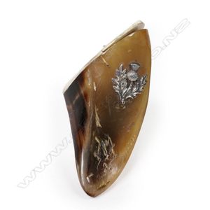 A 19th century horn snuff mull, the hollow horn end with horn…