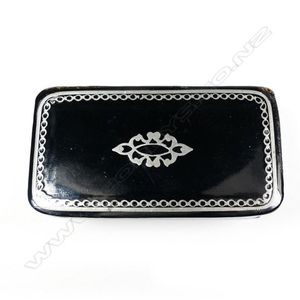 A Victorian papier mache snuff box, rectangular form, the lid…