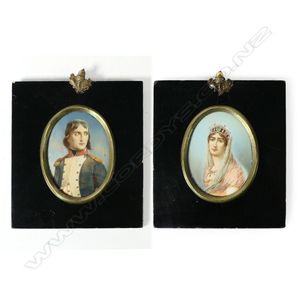 A pair of portrait miniatures of Napoleon and Josephine, 19th…