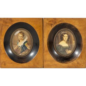 Two timber framed hand painted portrait miniatures of ladies…