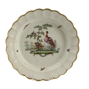A Worcester Porcelain Lozenge Shape Dish Decorated with a Bird & Bugs A Worcester Porcelain Lozenge Shape Dish Decorated with a Bird & Bugs