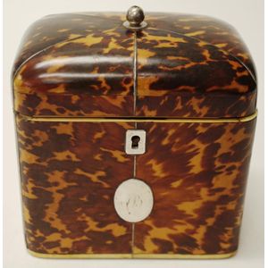 Georgian tortoiseshell tea caddy silver inlay and decorative…