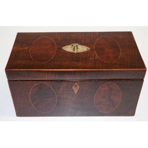 George III mahogany tea caddy with oval inlays of yew and…