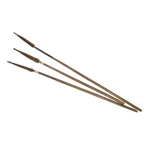 Three Dyak spears, each with blade cover. Length 194 cm&hellip;