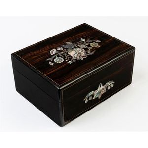A mother of pearl inlaid macassar sewing box, English 19th…