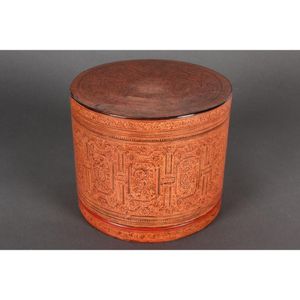 19th century Burmese red lacquer betel box and cover, of…