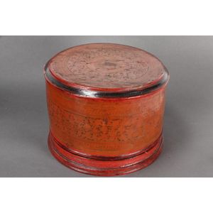 Very large 19th century Burmese red lacquer betel box and cover,…