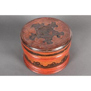 19th century Burmese red lacquer betel box and cover, of…